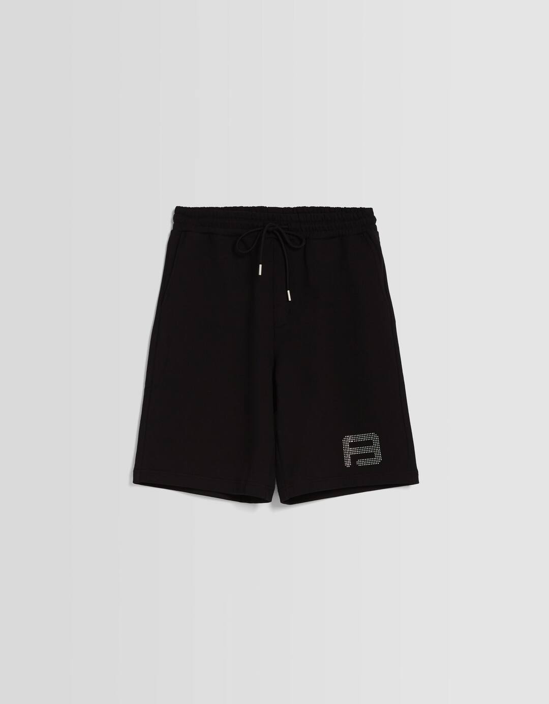 Plush BERSHKA ft. BIZARRAP Bermuda shorts with rhinestones