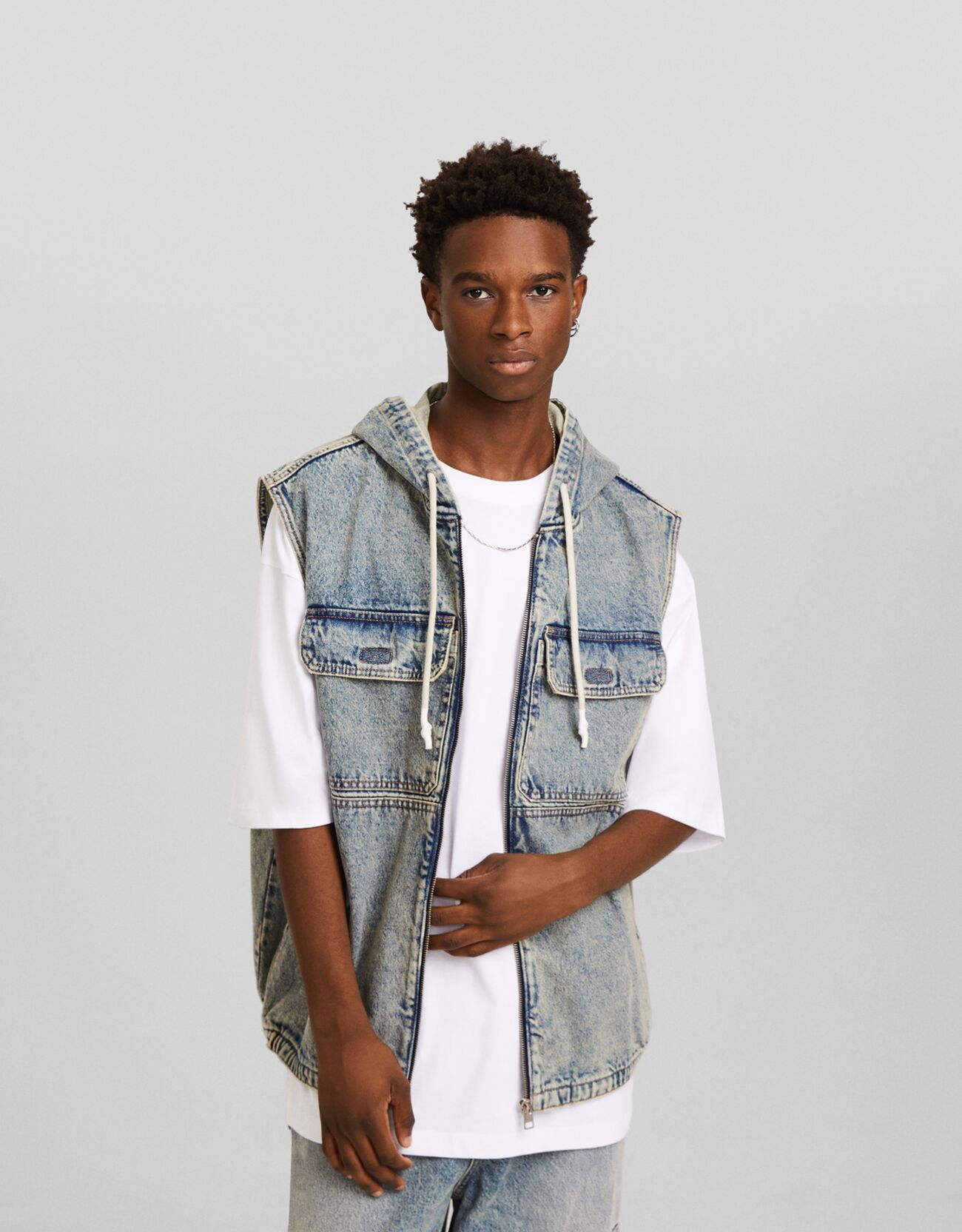 Denim sale sleeveless hoodie