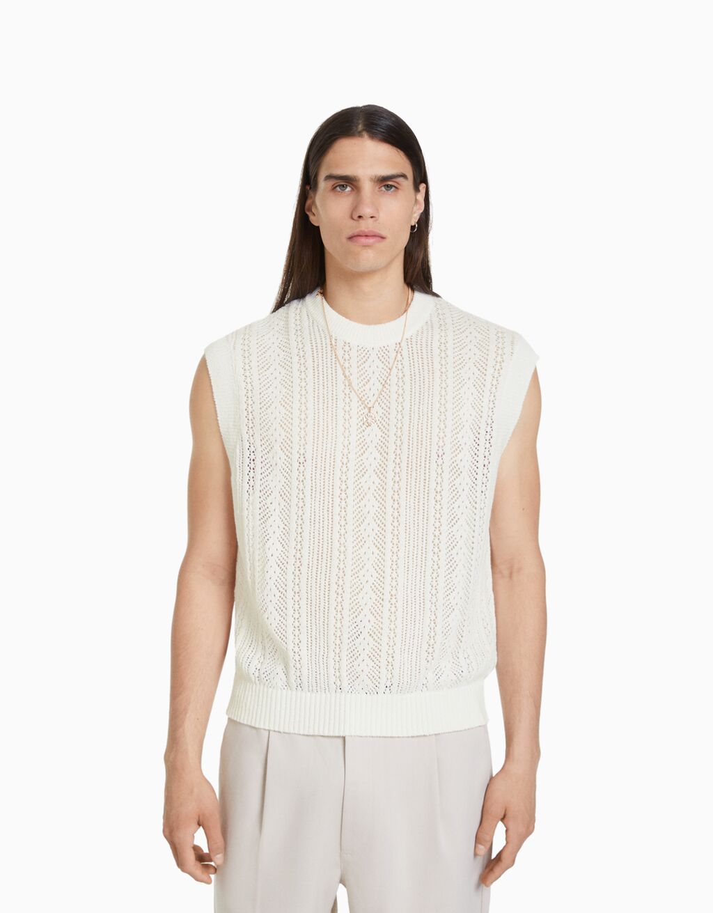 Cropped crochet knit vest Women Bershka