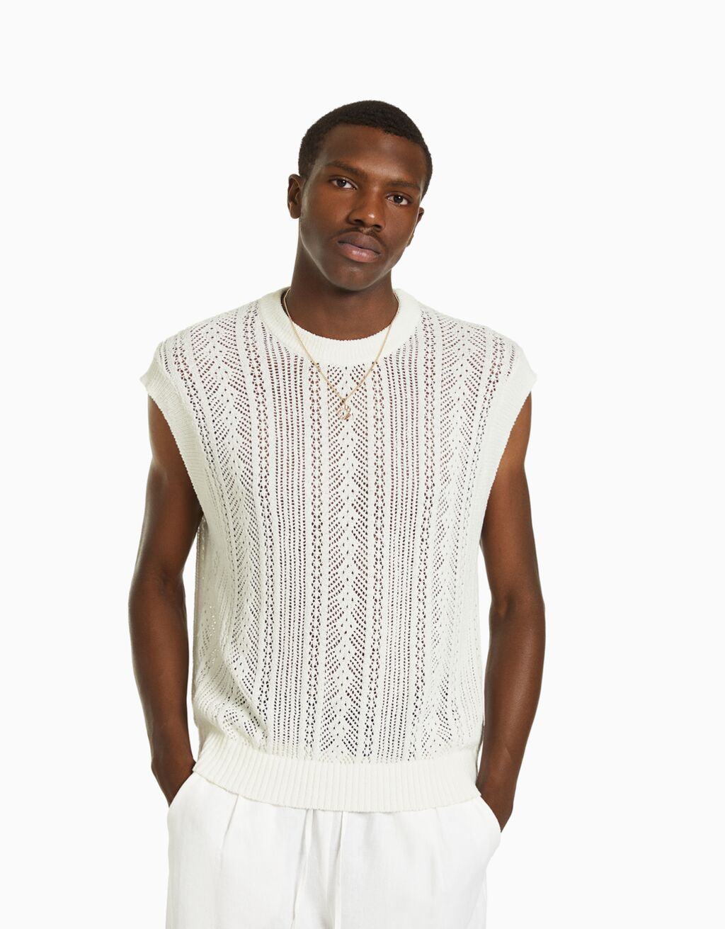 Cropped crochet vest Men Bershka