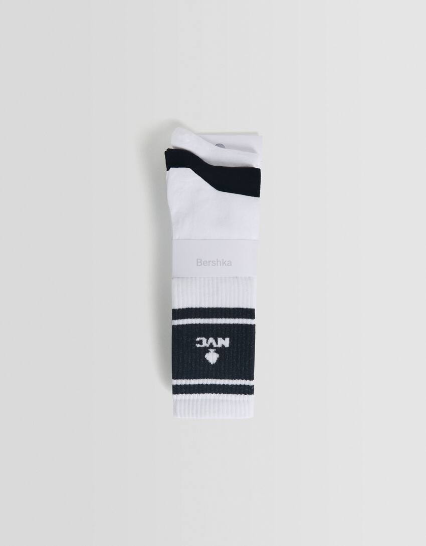 Pack of 3 pairs of printed socks-White-4