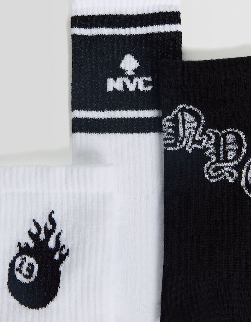 Pack of 3 pairs of printed socks-White-1
