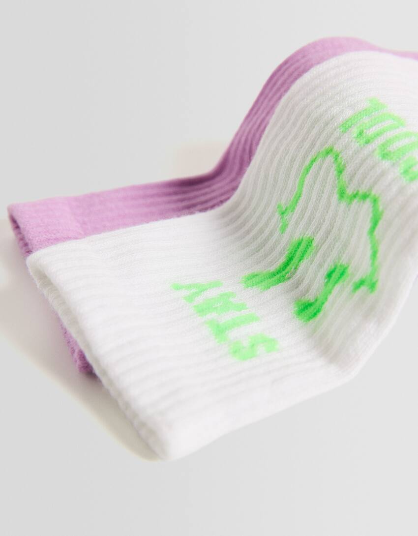 Pack of 3 pairs of printed socks-Violet-1