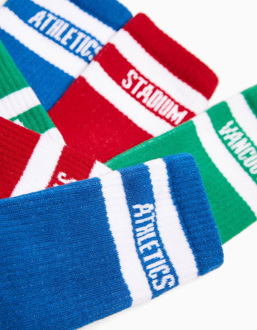 Pack of 3 pairs of retro socks-Blue-2