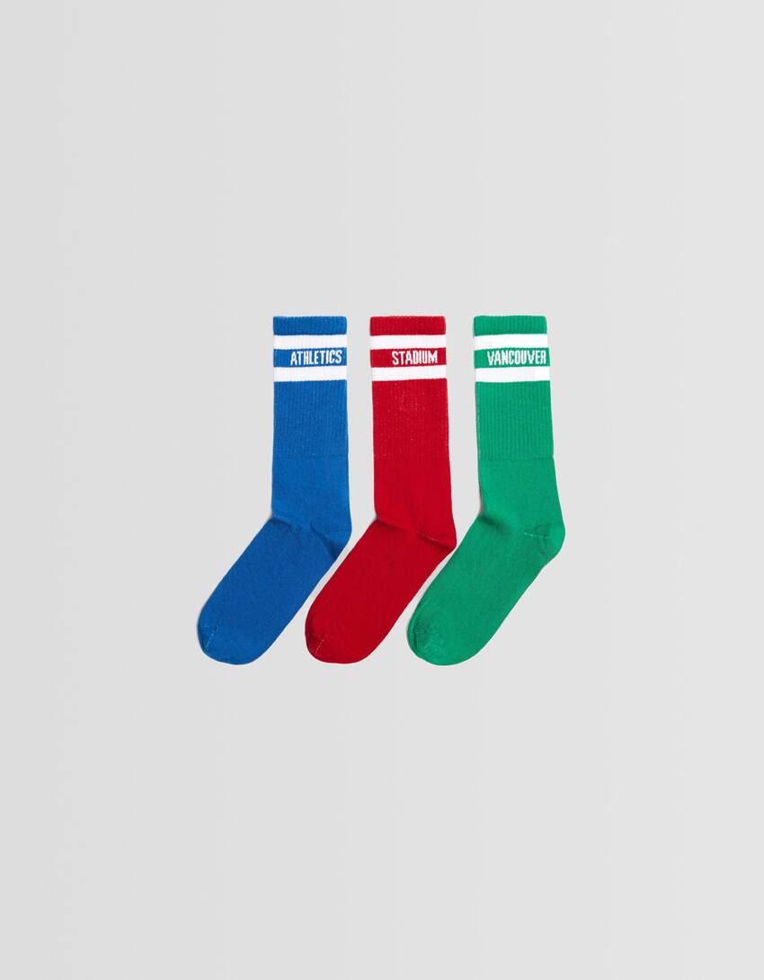 Набор из 3 пар носков в стиле ретро-Синий-0
