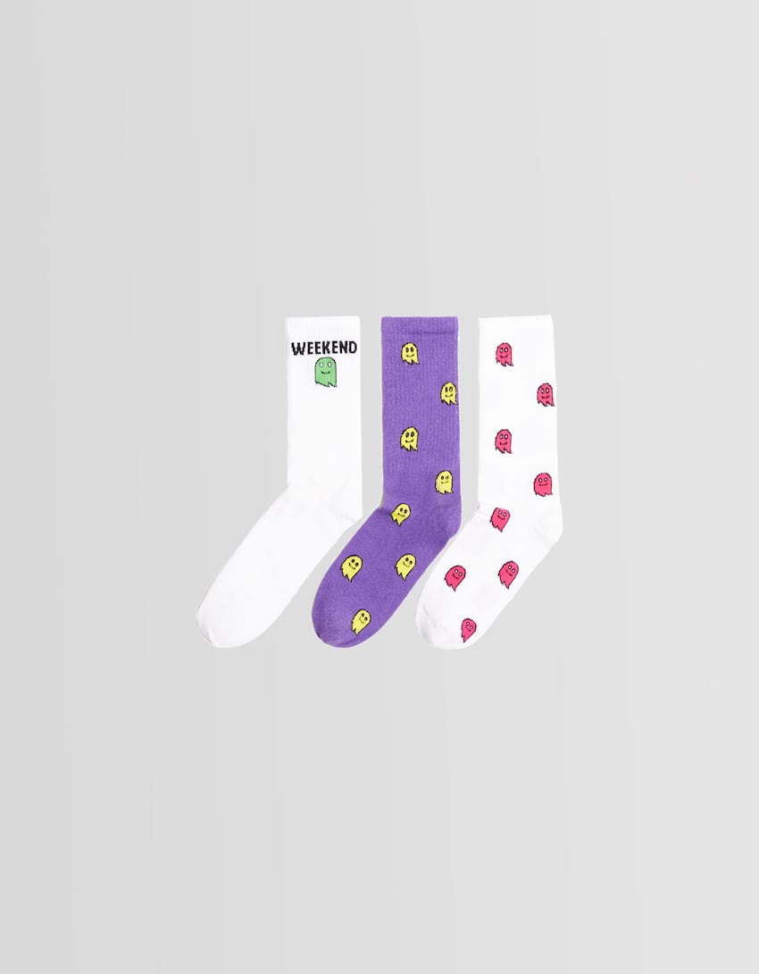 Pack of 3 pairs of printed socks-White-0