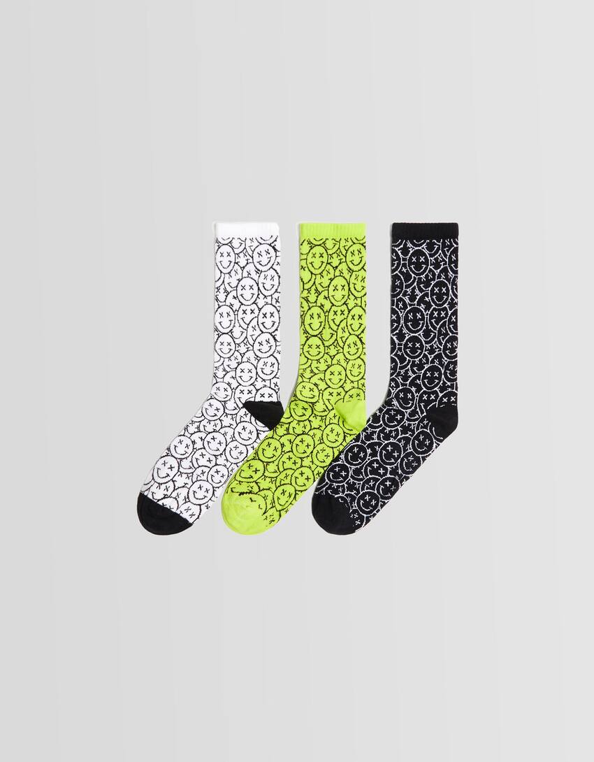 Pack of 3 pairs of printed socks-Black-0