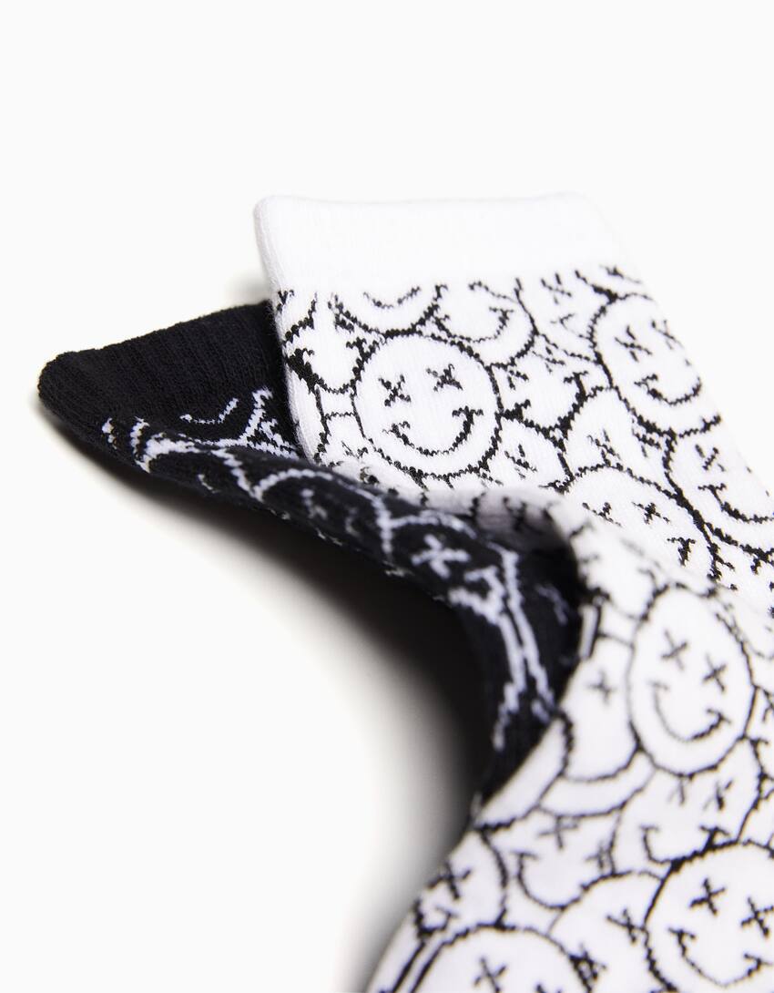 Pack of 3 pairs of printed socks-Black-1