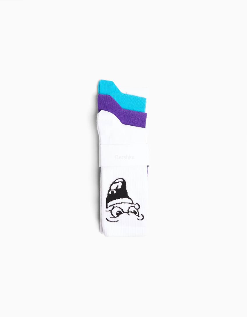 Pack of 3 pairs of printed socks-Violet-4