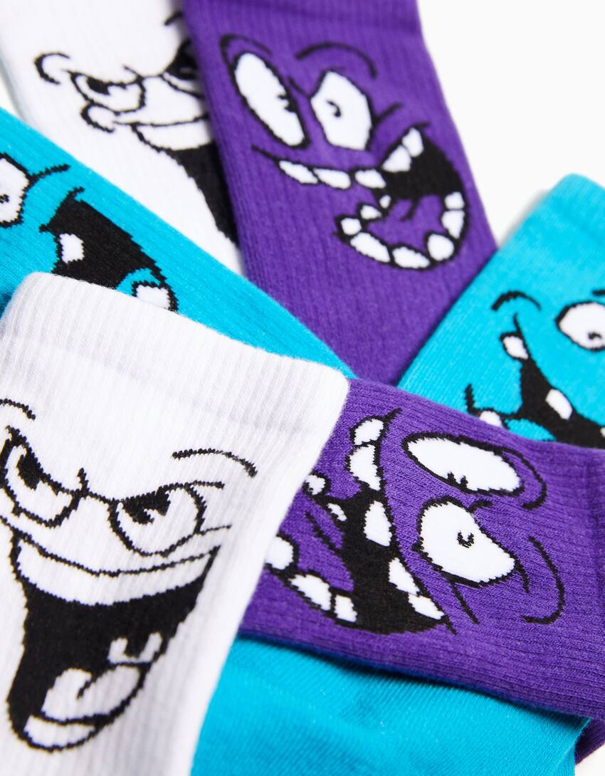 Pack of 3 pairs of printed socks-Violet-2