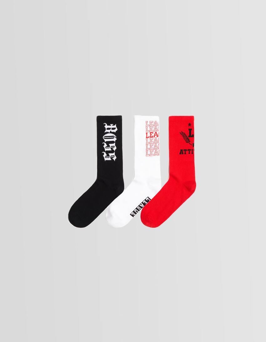 Pack of 3 pairs of printed socks-Red-0