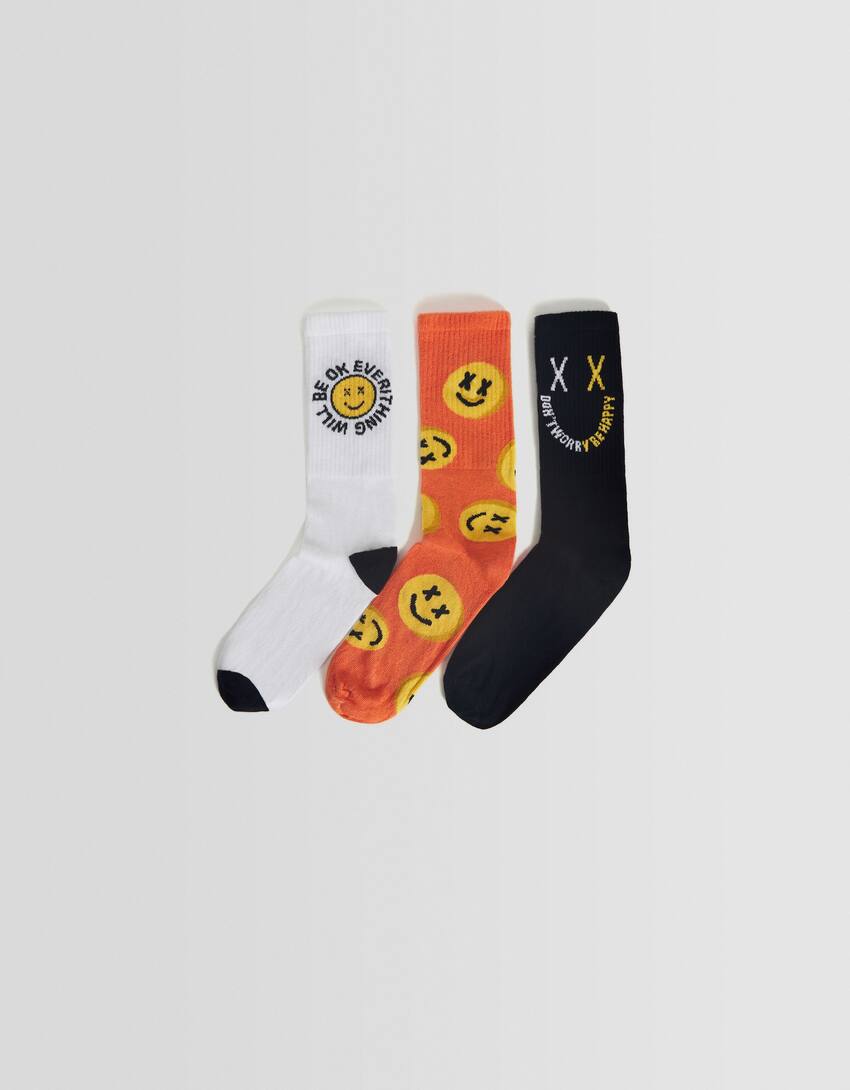 Pack of 3 pairs of printed socks-Yellow-0