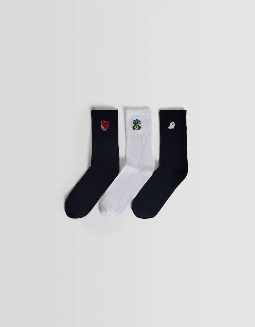 Pack of 3 pairs of embroidered Stitch socks-Black-0