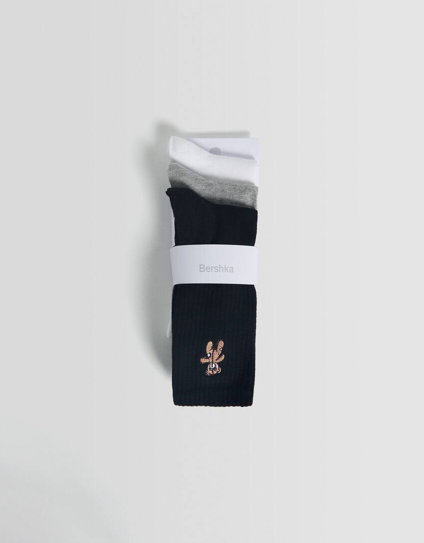 Pack of 3 pairs of embroidered socks-Black-4
