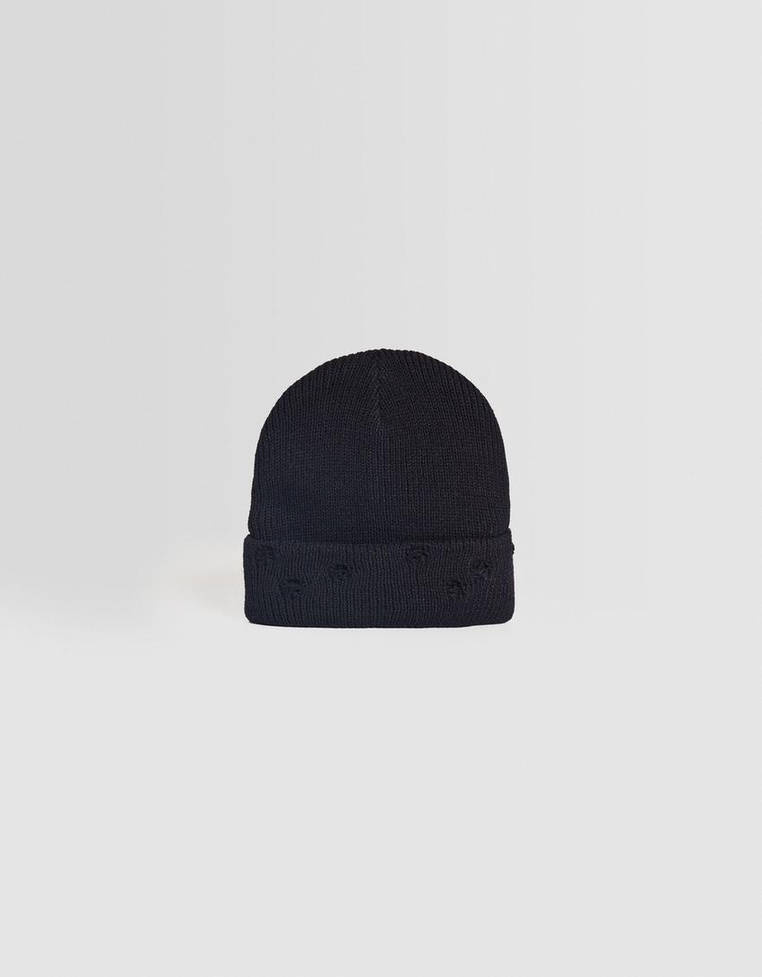 قبعة بتفصيل مضلع-أسود-0