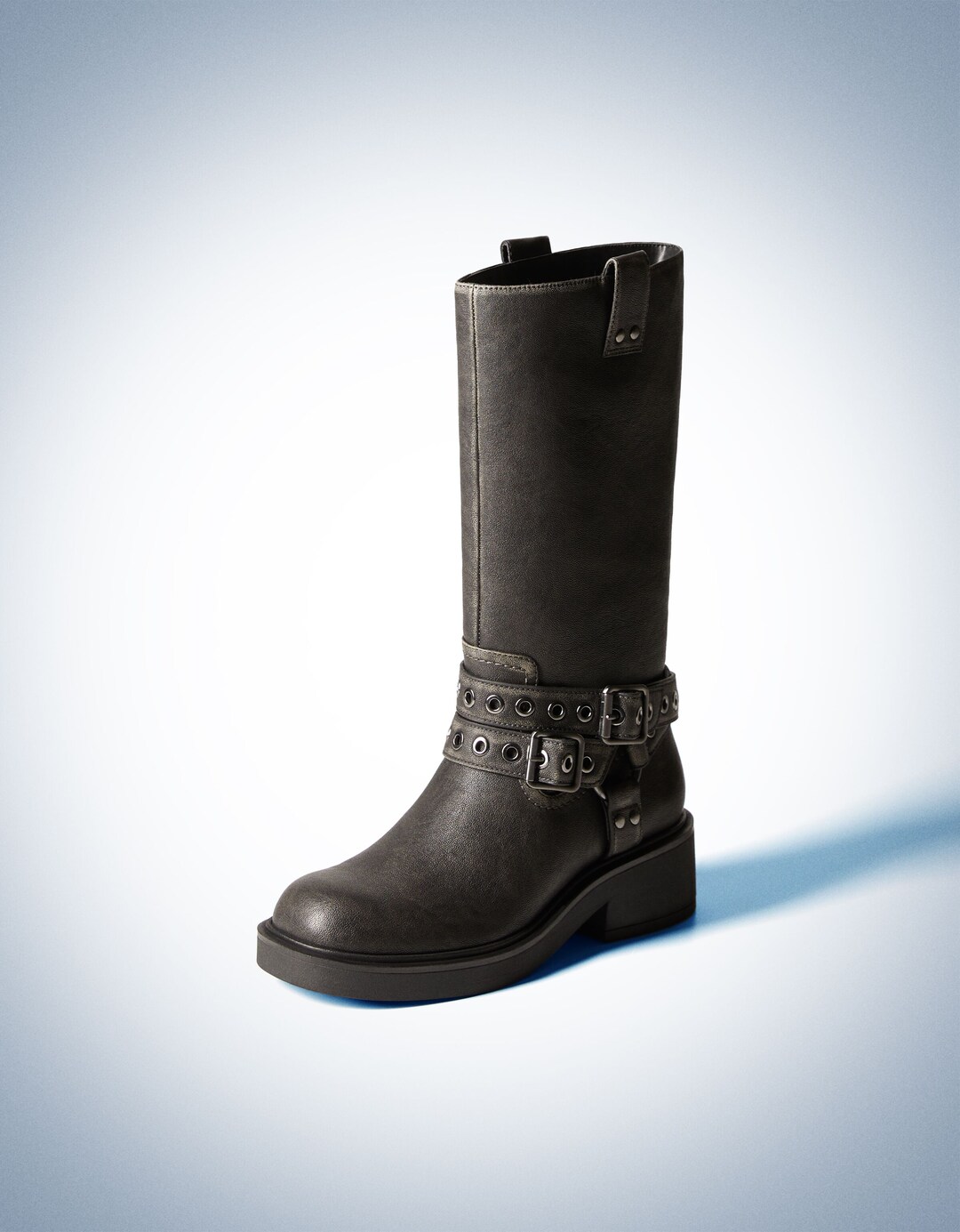 Biker boots with buckles and eyelets