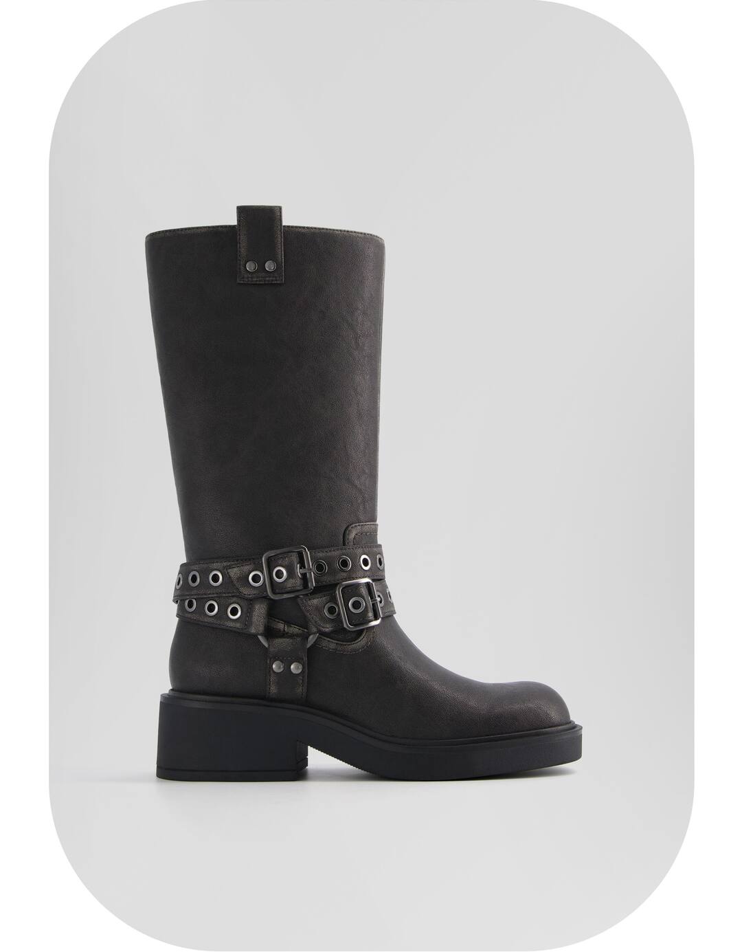Biker boots with buckles and eyelets