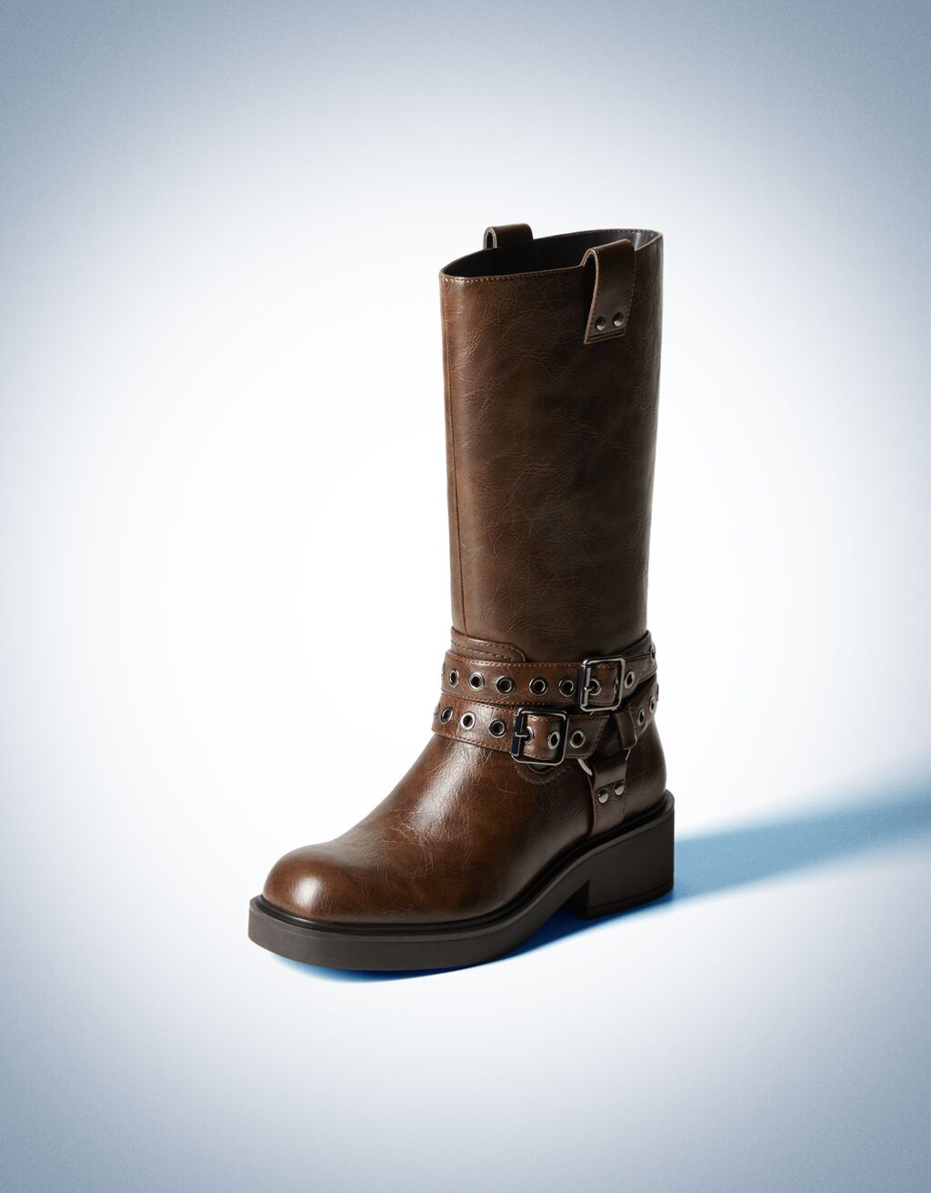 Biker boots with buckles and eyelets Women Bershka