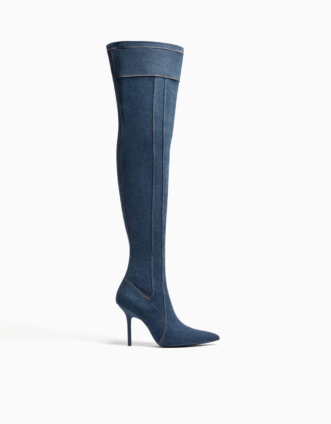 High-heel over-the-knee denim boots