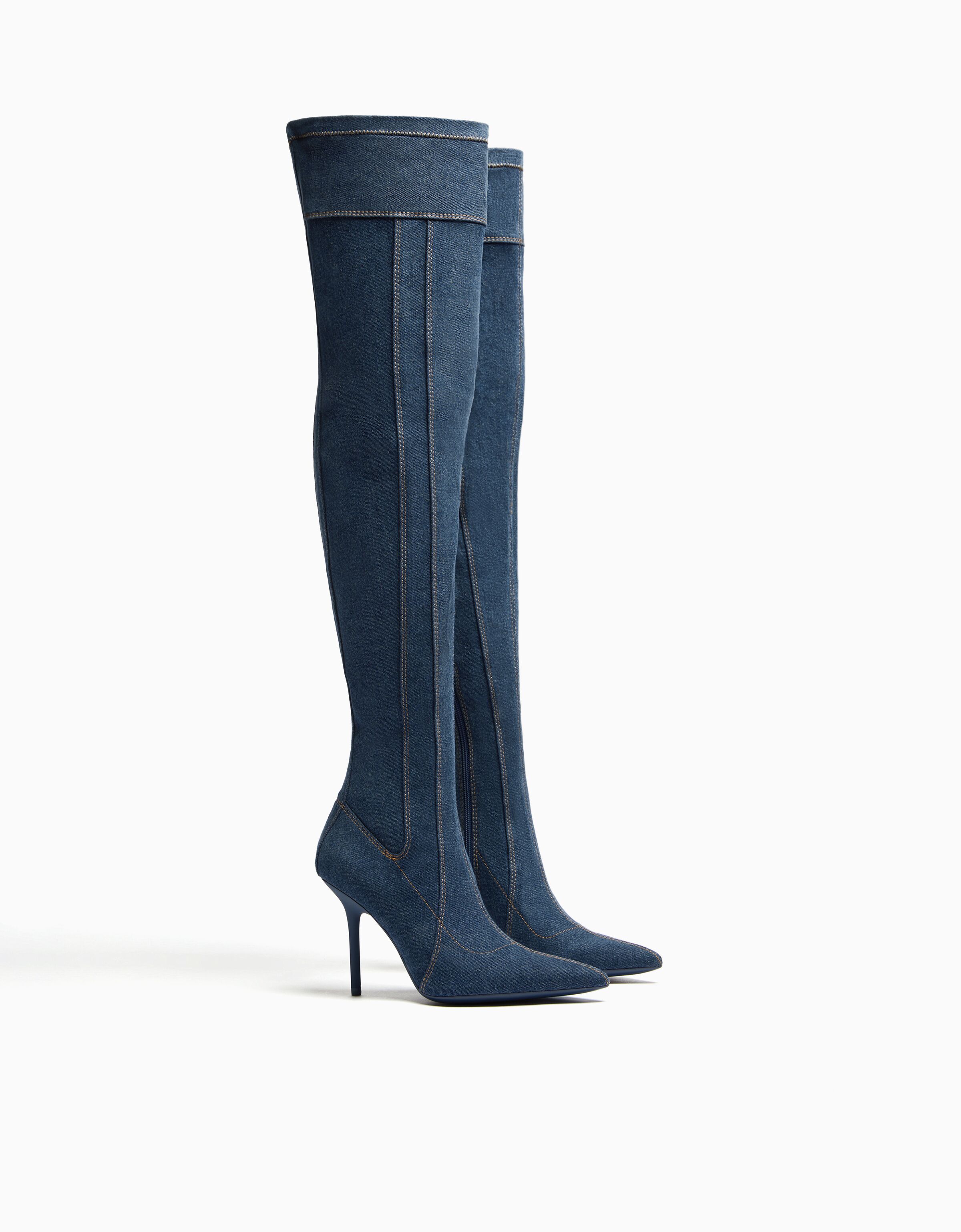 Over the knee outlet blue jean boots