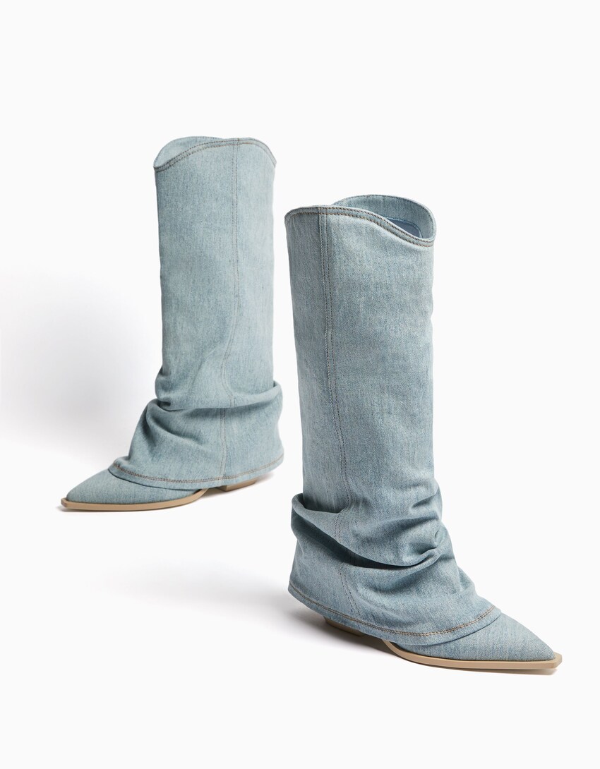 Jeans-Absatzstiefel im Cowboylook-Ausgewaschenes Blau-4