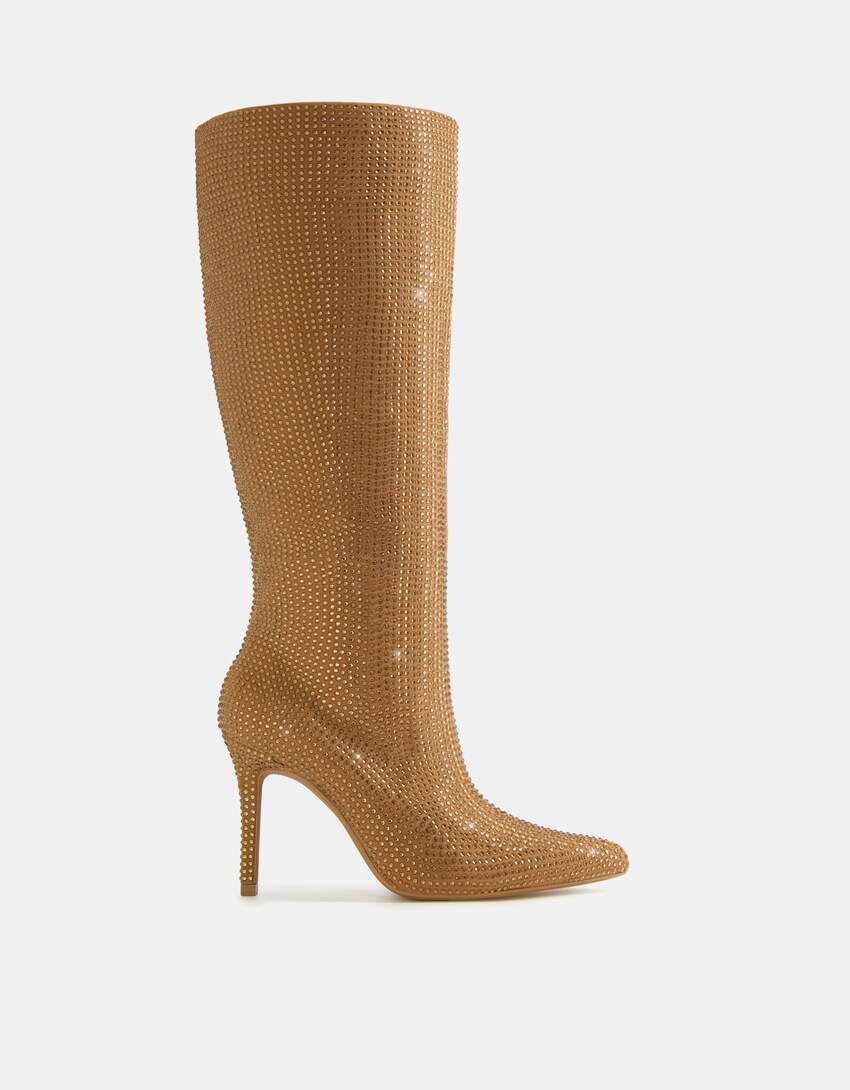 High-heel boots with rhinestones - Women | Bershka
