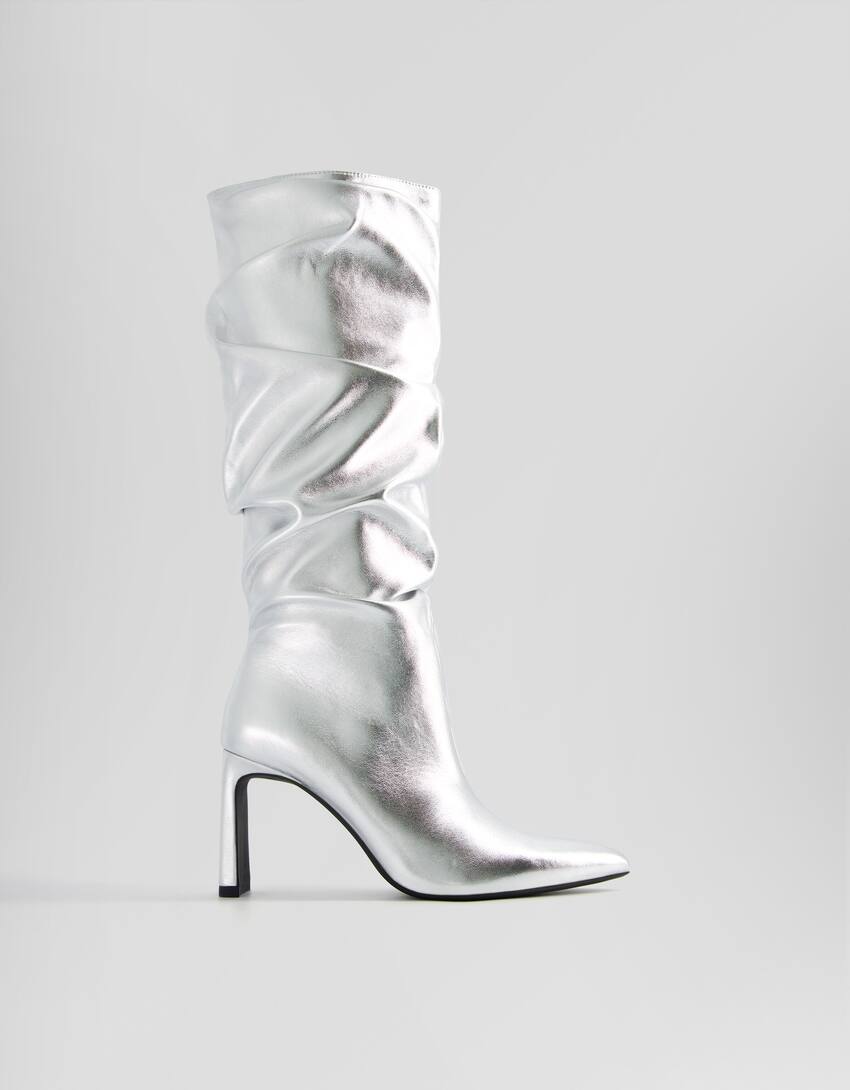 Slouchy metallic high-heel boots-SILVER-5