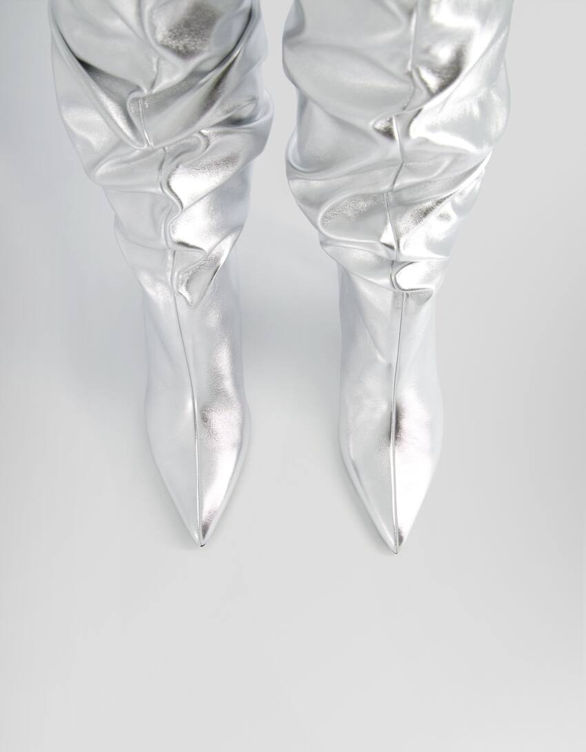 Slouchy metallic high-heel boots-SILVER-3