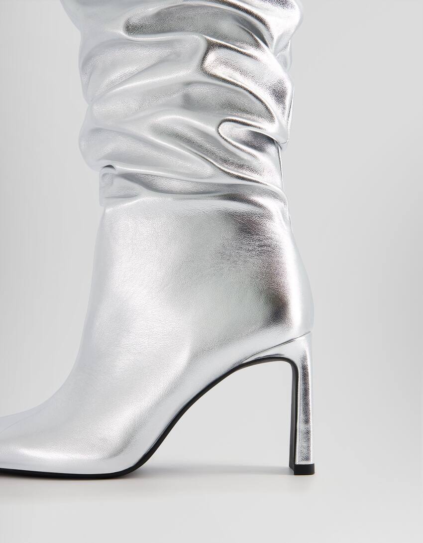 Slouchy metallic high-heel boots-SILVER-2
