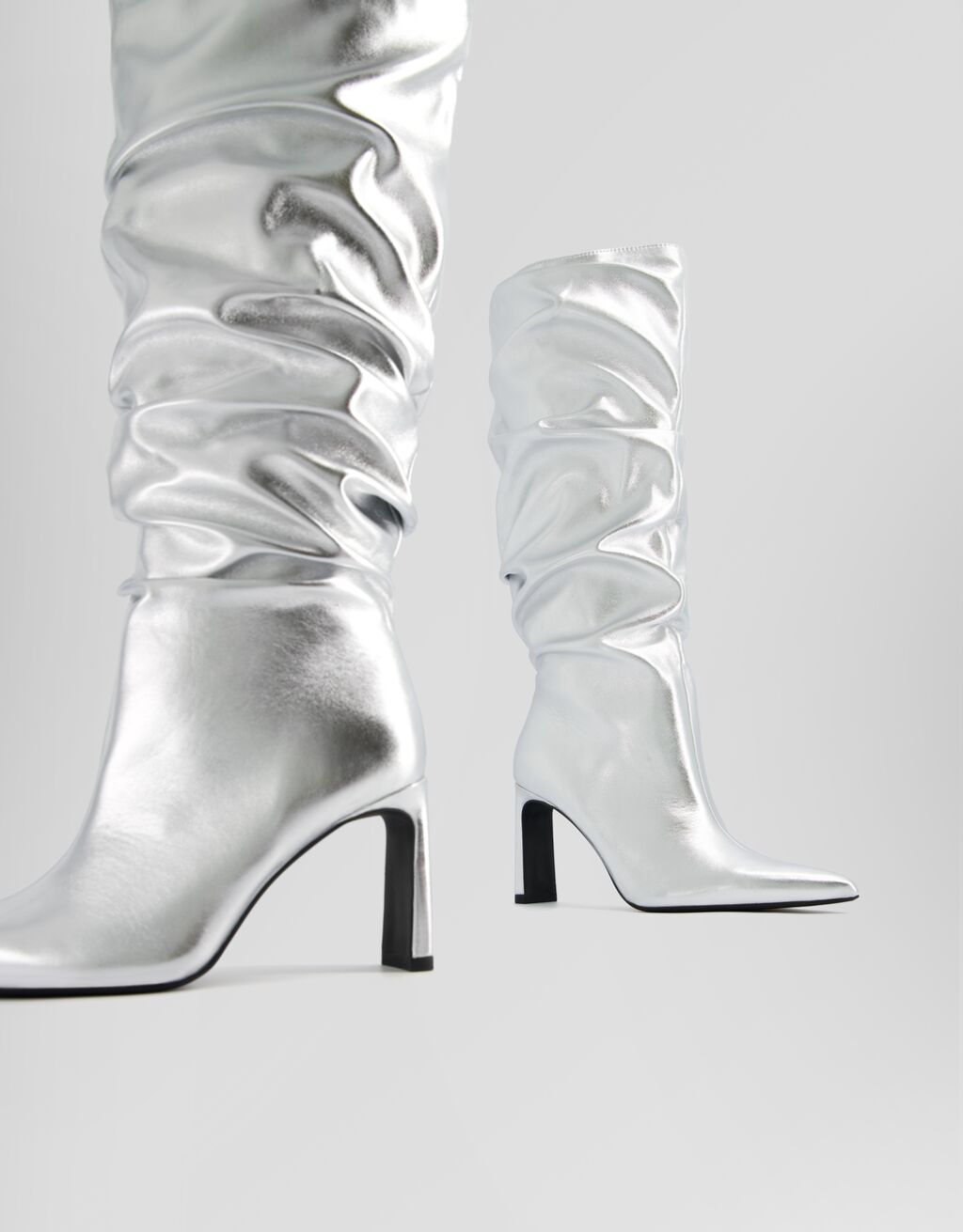 Slouchy metallic high-heel boots-SILVER-4