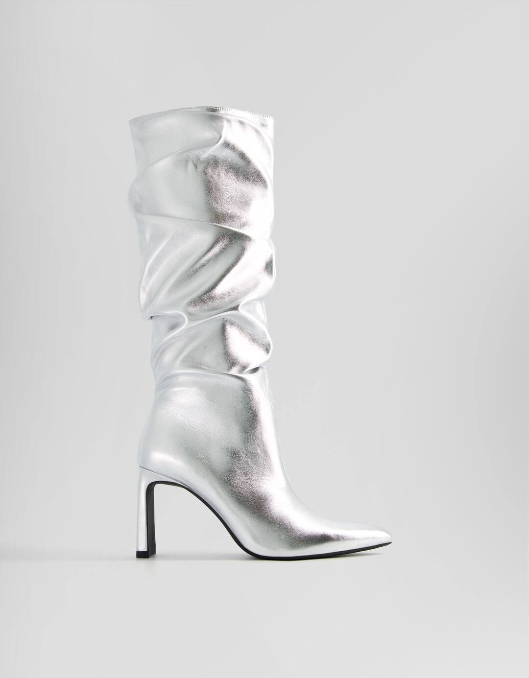Slouchy metallic high-heel boots