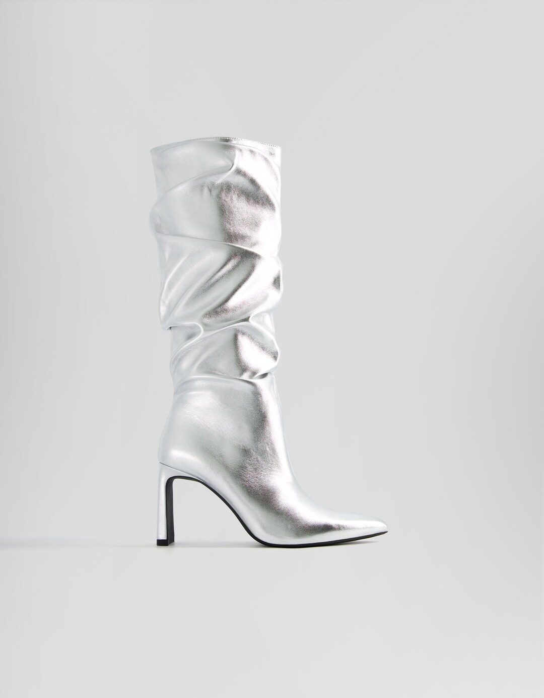 Slouchy metallic stiletto heel boots