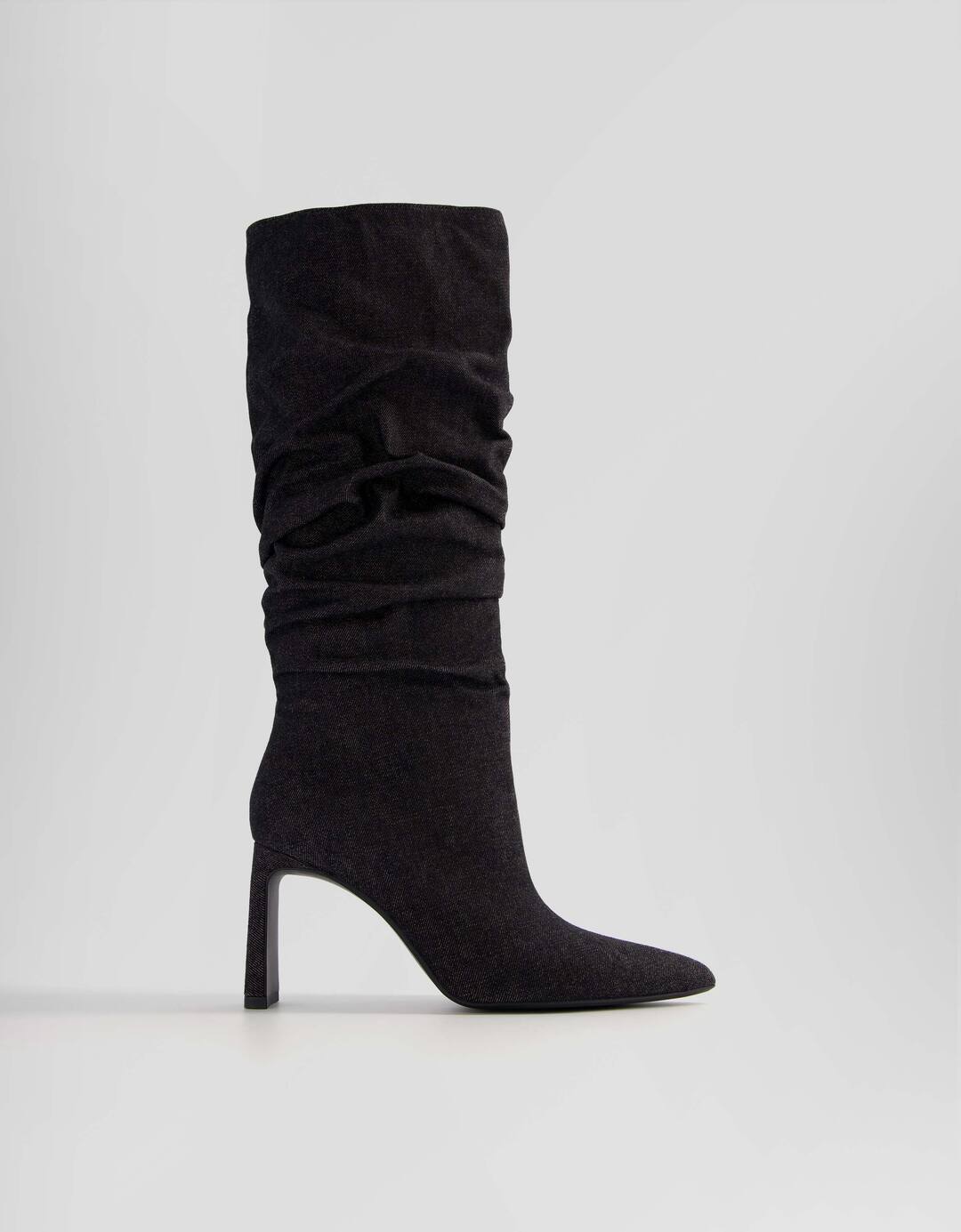 Slouchy denim high-heel boots