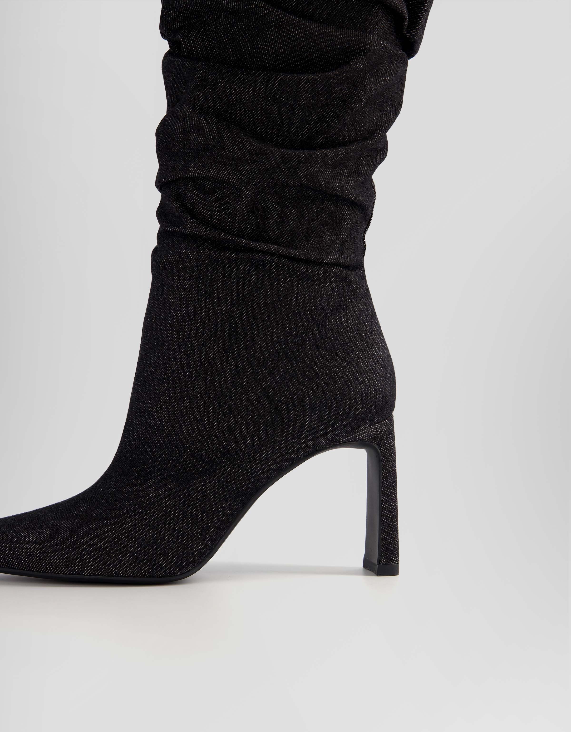 Slouchy denim high heel boots Shoes BSK Teen Bershka