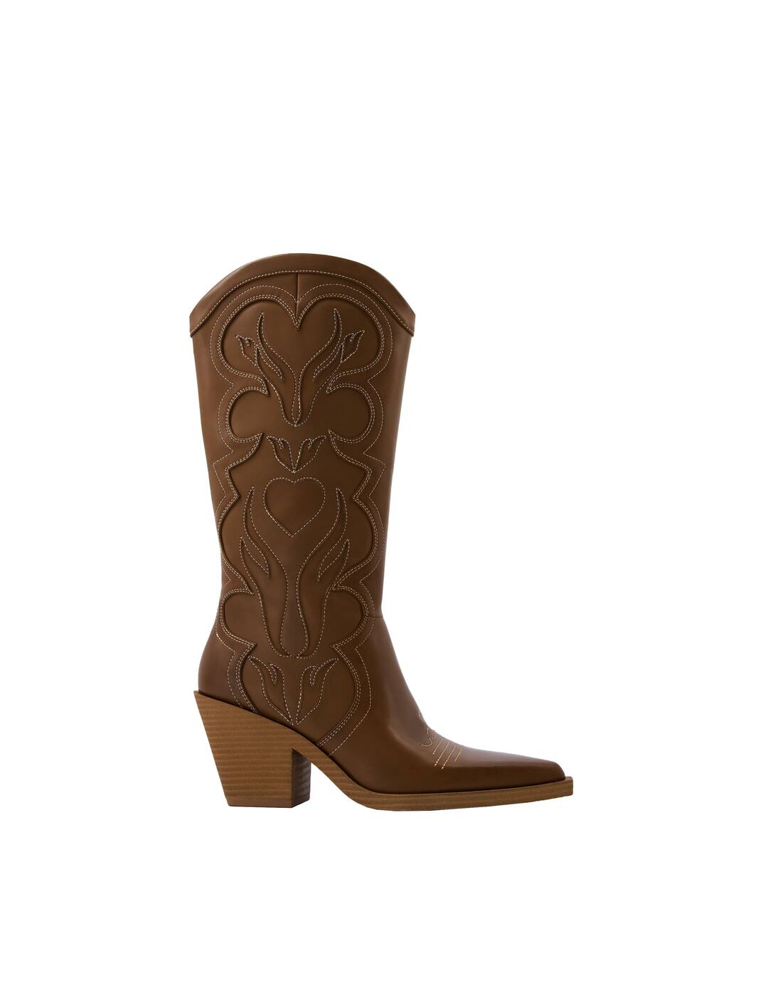 Embroidered high-heel cowboy boots