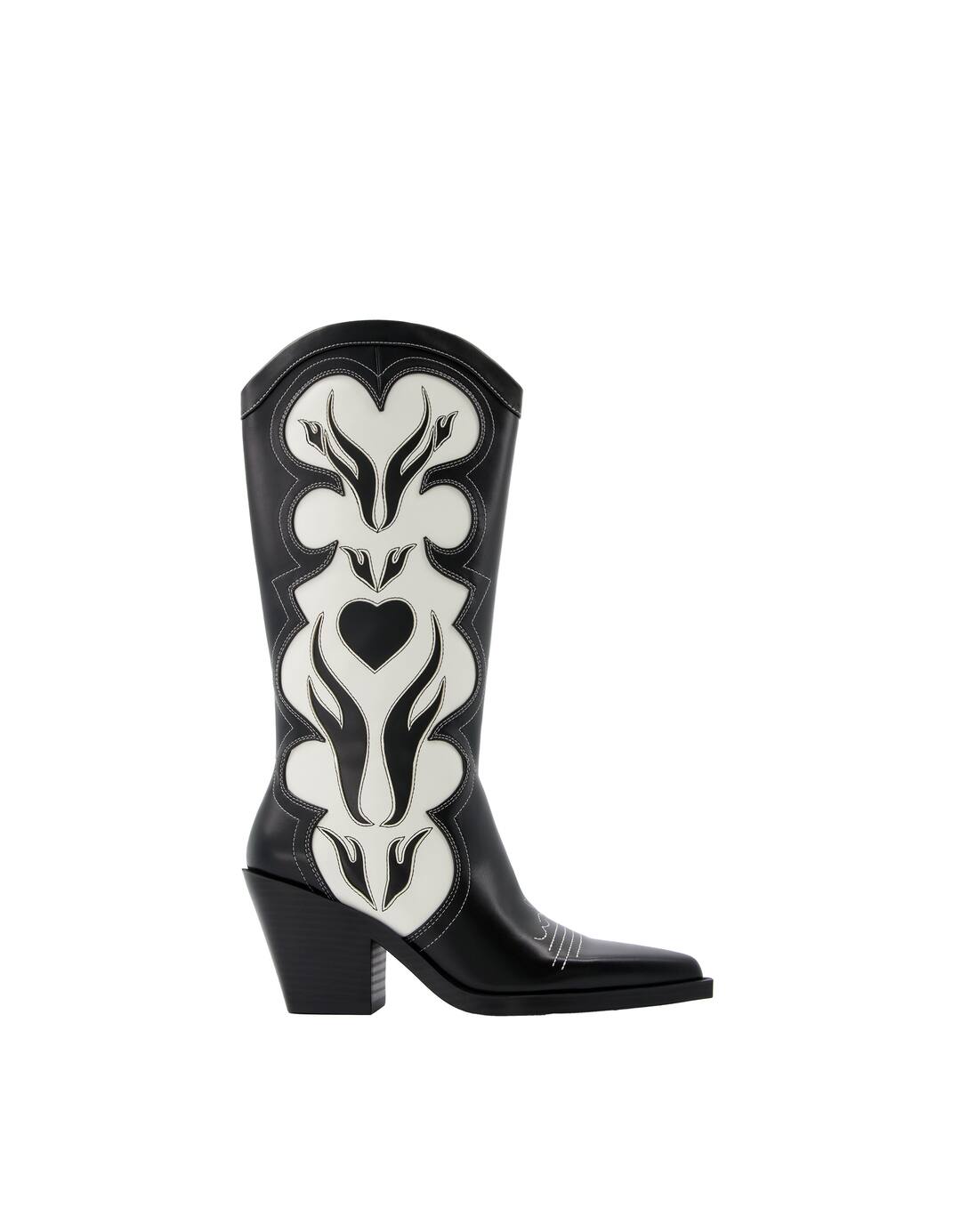 Contrast embroidered high-heel cowboy boots