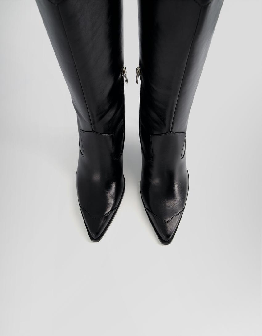 بوت كاوبوي بكعب رفيع وسحّاب-أسود-1