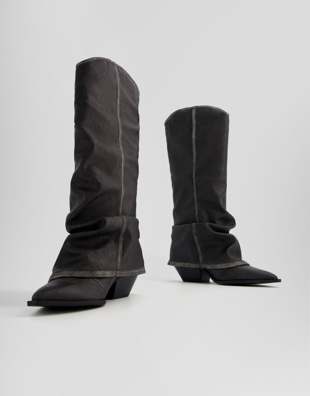 Absatzstiefel im Cowboylook mit langem Schaft-Schwarz-4
