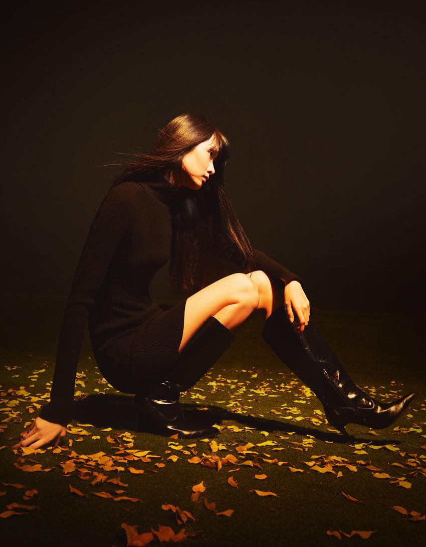 بوت كاوبوي بكعب رفيع وسحّاب-أسود-1