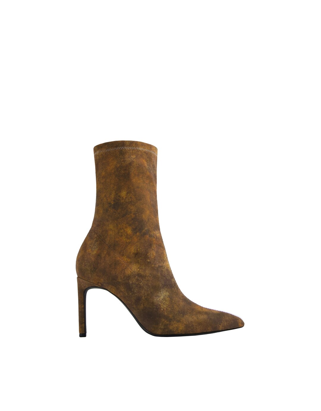 Fitted high-heel ankle boots with rust effect print