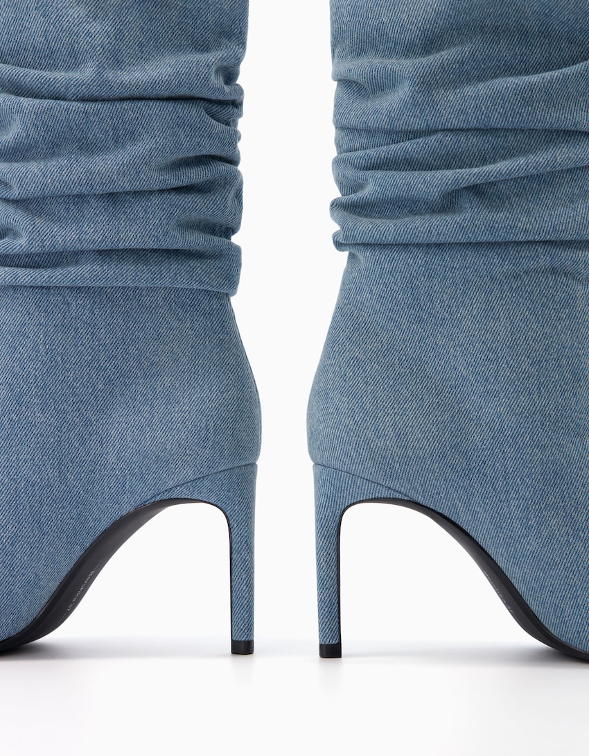 Absatzstiefeletten im Slouchy-Fit-Ausgewaschenes Blau-1