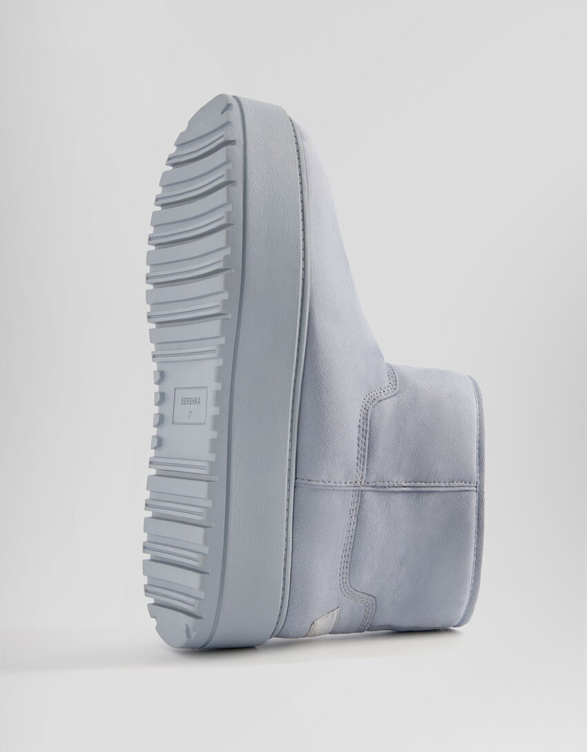 Plateau-Stiefeletten mit Fellfutter-Blau-2