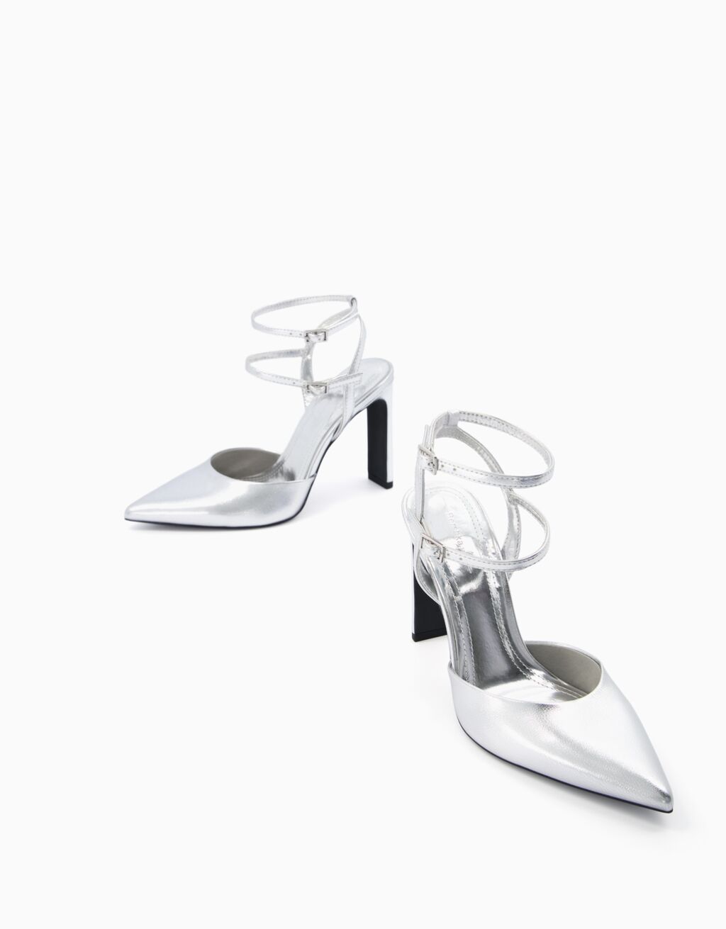 Metallic-Absatzschuhe mit offener Ferse-Silber-4