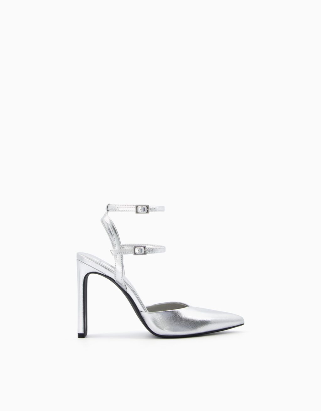 Metallic-Absatzschuhe mit offener Ferse-Silber-5