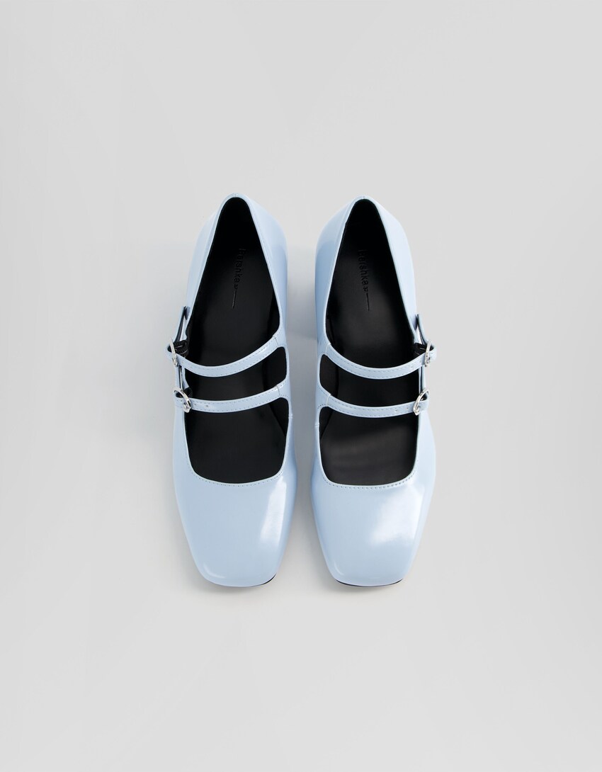 Sapato tacão largo tipo Mary Jane-Azul-4