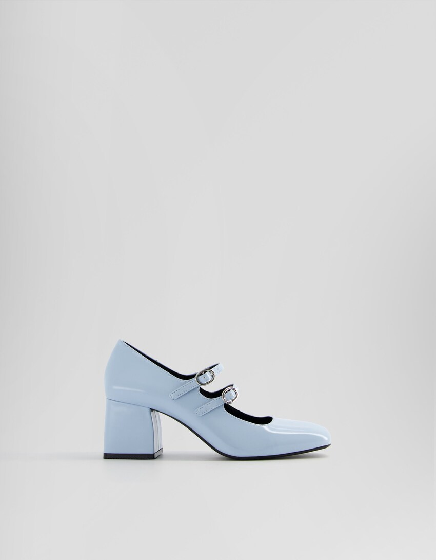 Sapato tacão largo tipo Mary Jane-Azul-5