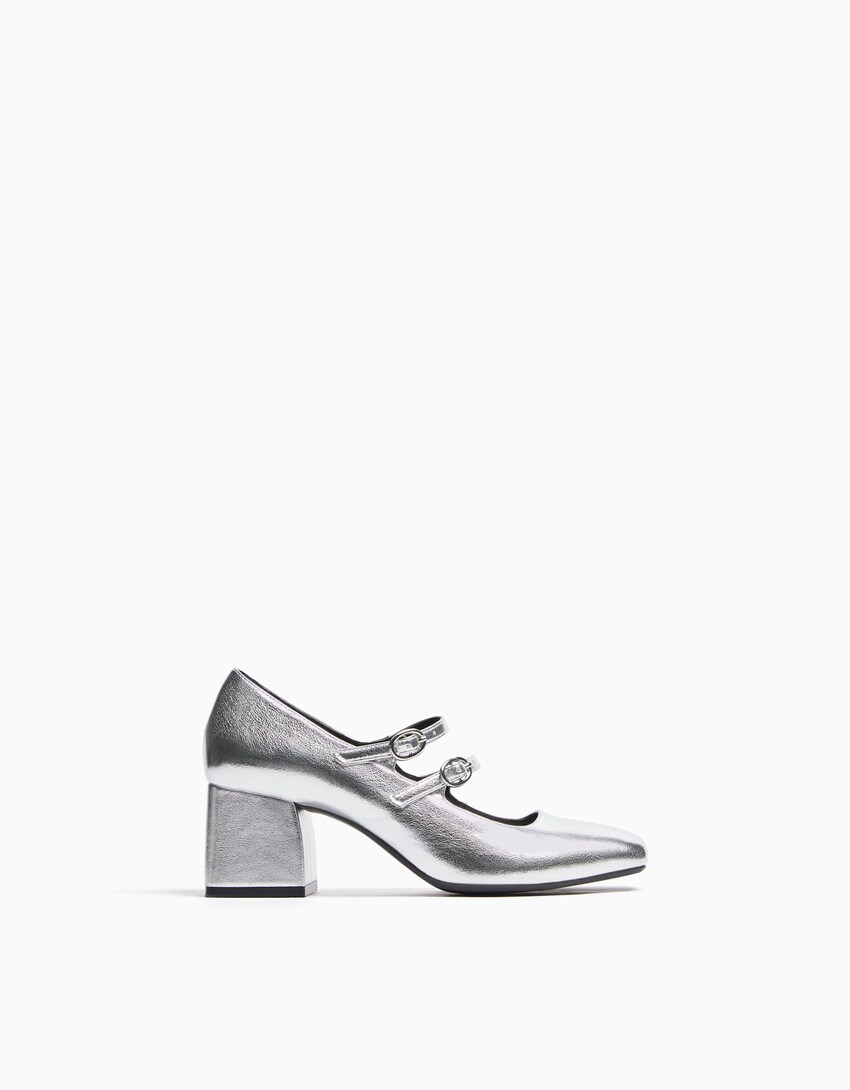 Sapato tacão largo tipo Mary Jane-Prateado-5