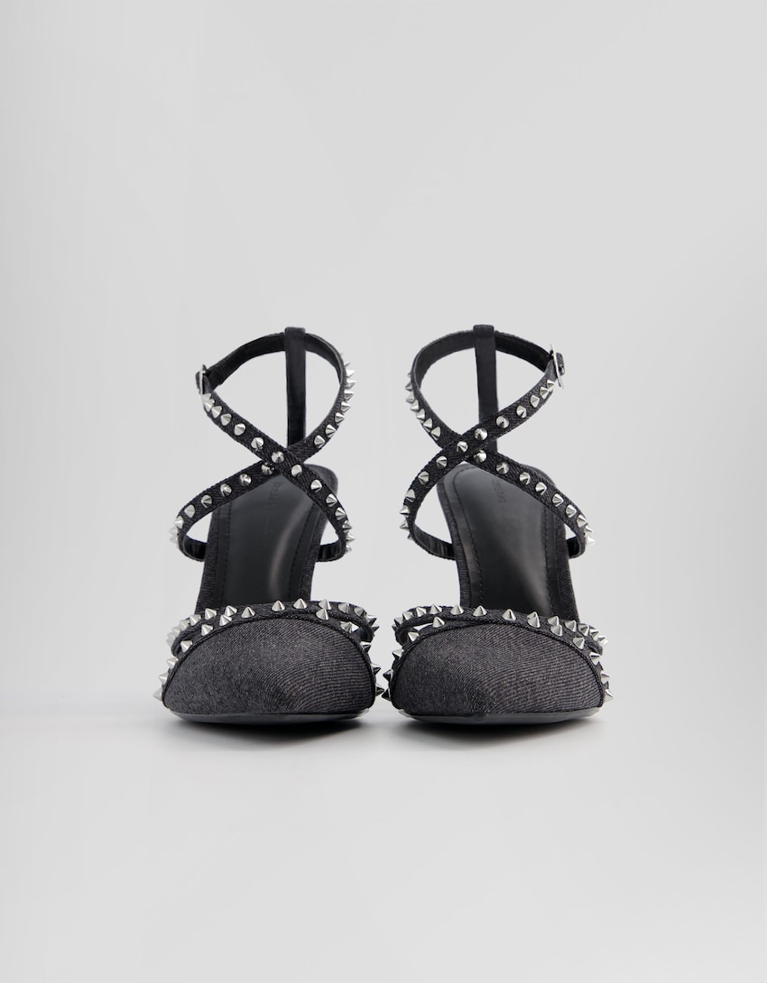 Studded denim high-heel shoes - Women | Bershka