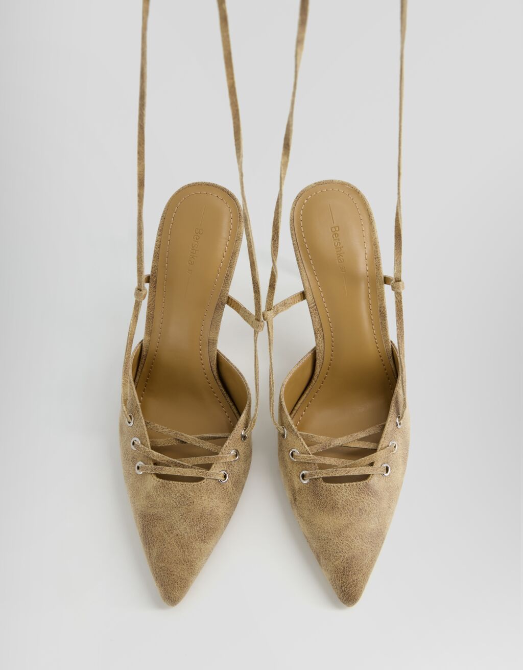 Sapato de tacão tipo mule atado-Caramelo-4