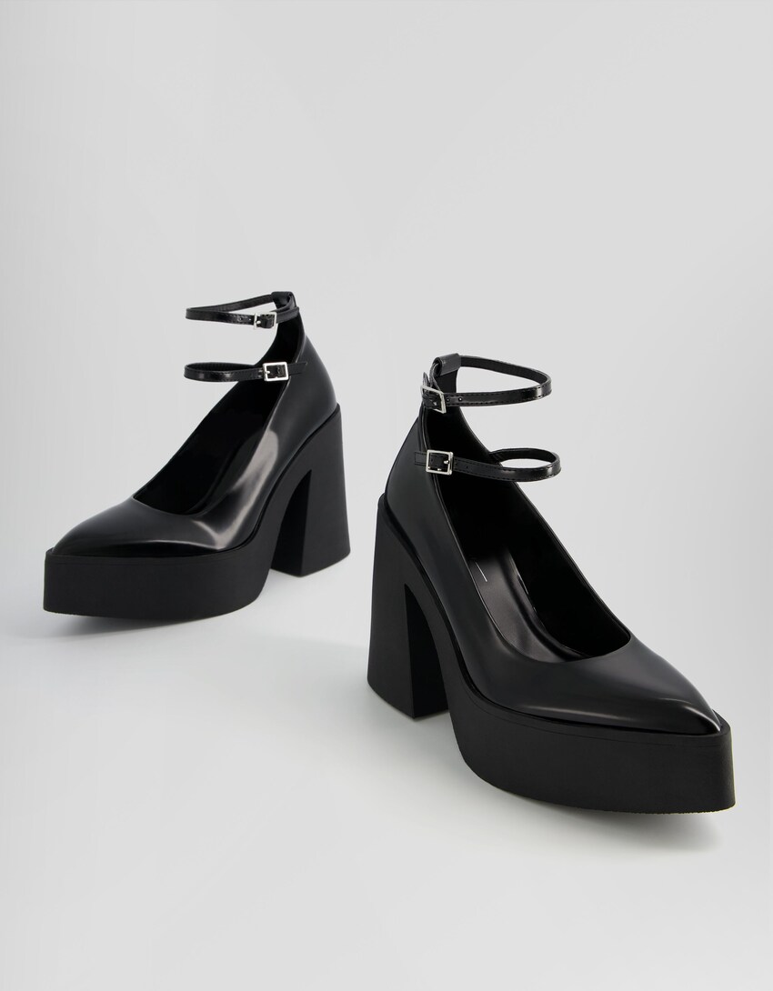 Zapato tacón plataforma pulsera acabado punta-Negro-2